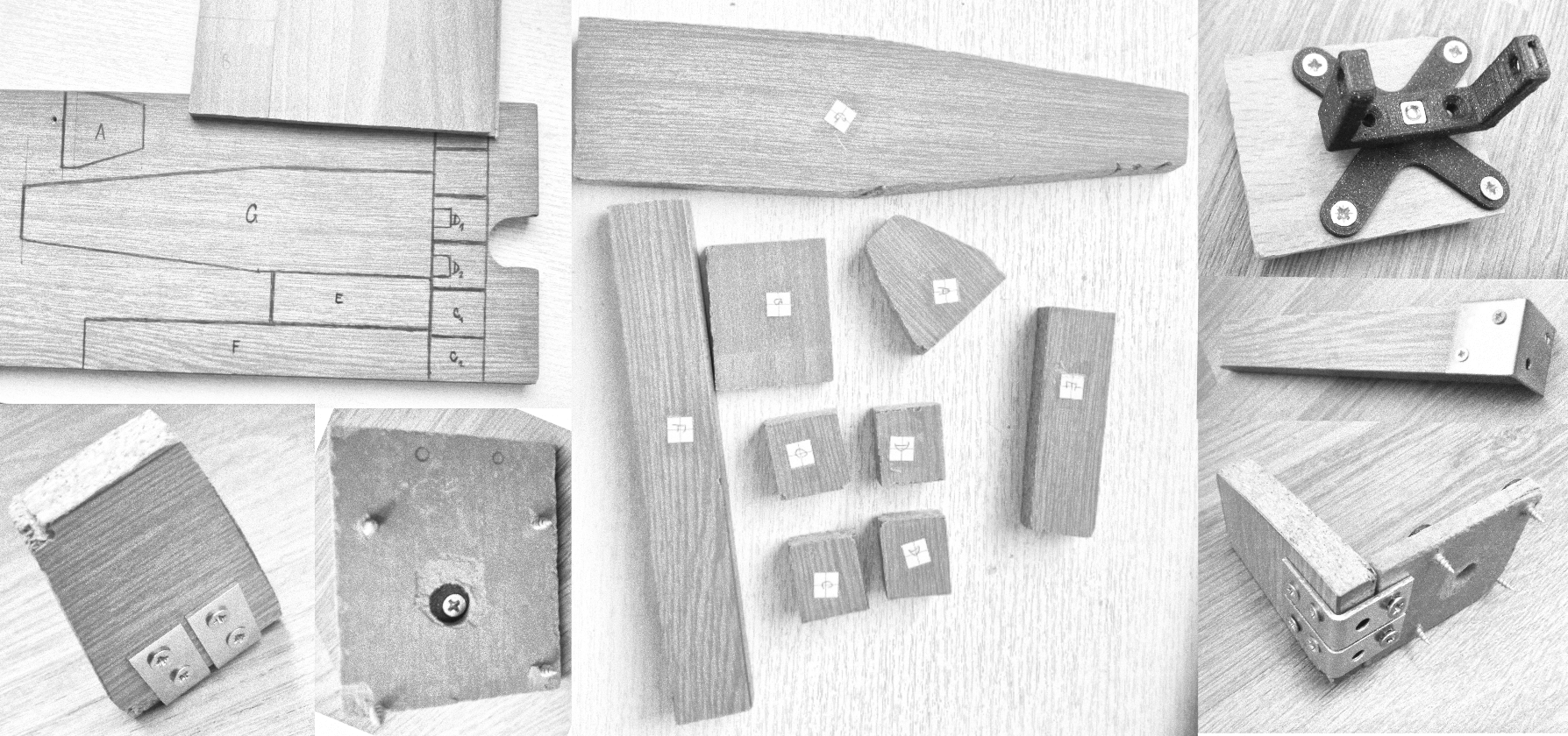 Hand-cutting particleboard and cardboard for the arms and casing.